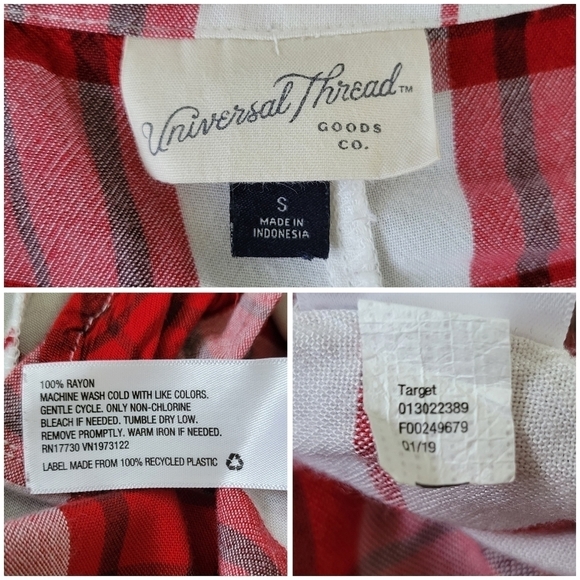 Universal Thread Red & White Plaid Tie Front Button-Up V-Neck Top Women's Size S - Picture 5 of 7